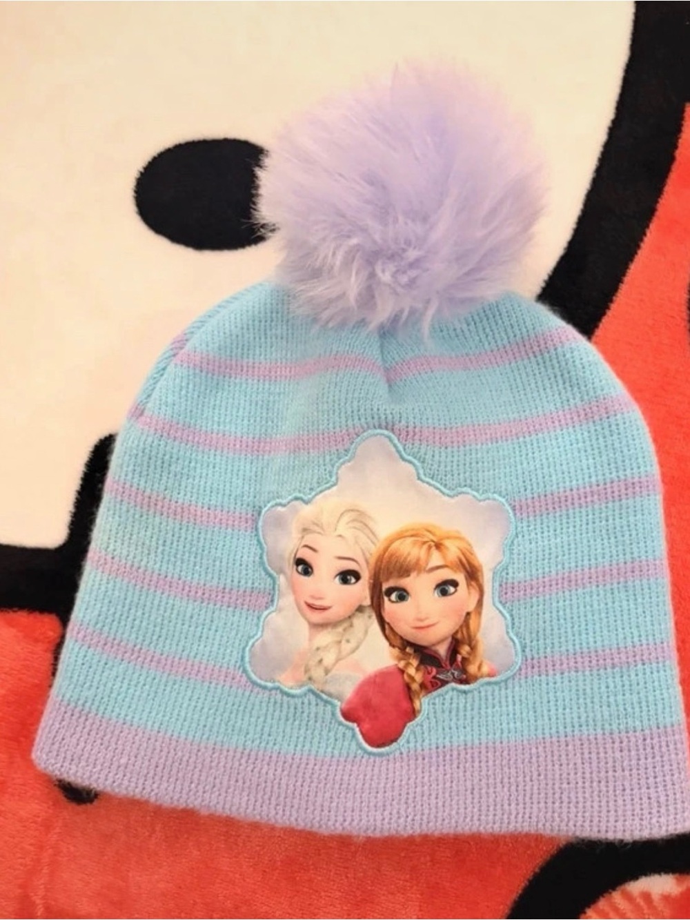 Disney Frozen Blue & Lavender Striped Pom-Pom Beanie Hat